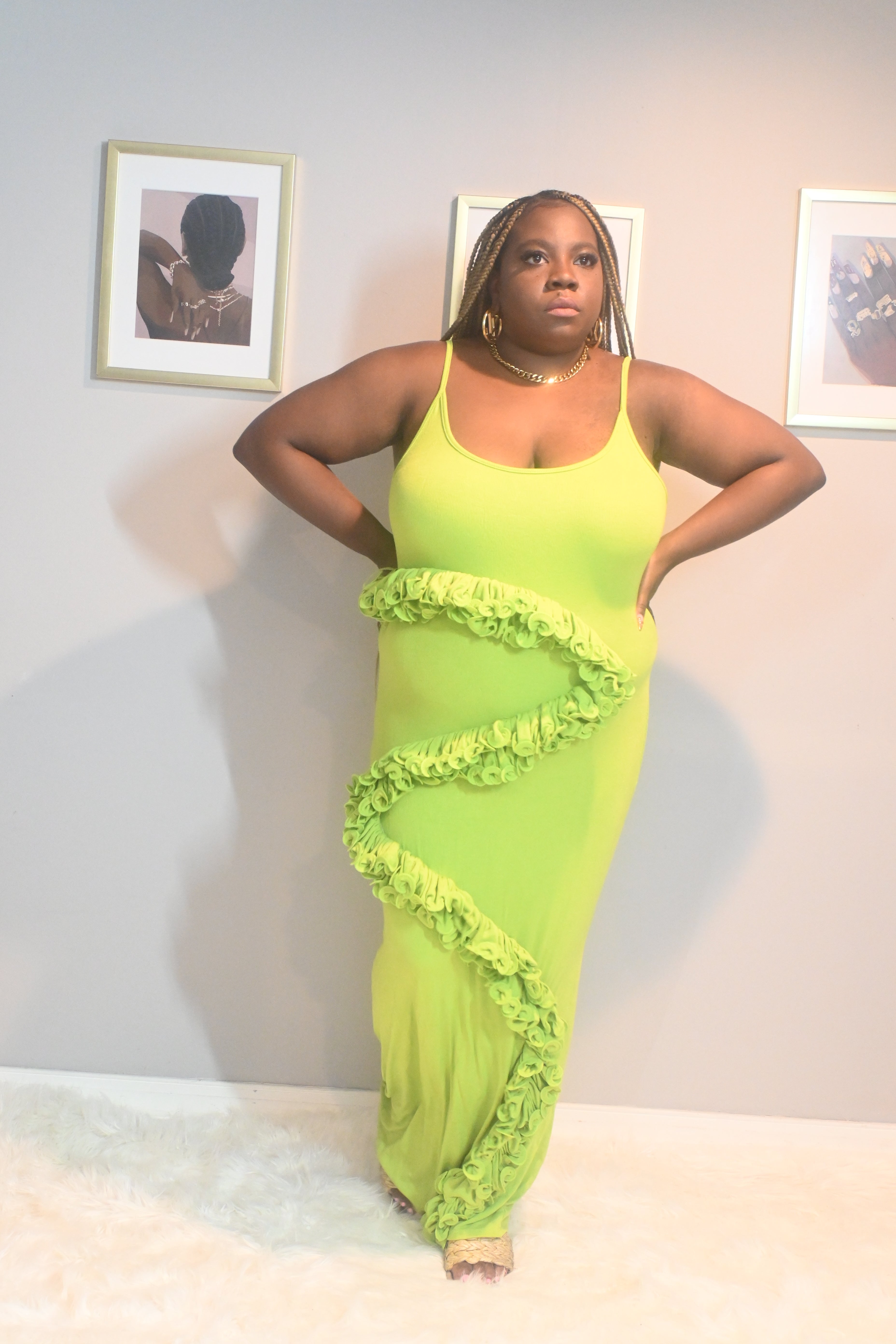 Green Flower Bae Maxi Dress